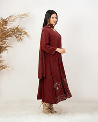 Heavy handworked panel cut anarkali- maroon