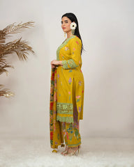 floral printed cotton salwar suit with lace work-yellow