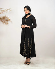 Handworked V-neck chinon anarkali- black