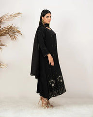 Heavy handworked panel cut anarkali- black