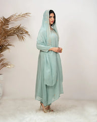 Handworked A-line organza suit- blue shade