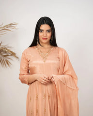 Handworked panel cut anarkali suit-peach
