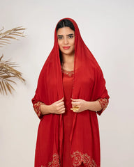 Handworked crepe silk palazzo suit- red