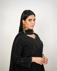 Heavy handworked panel cut anarkali- black
