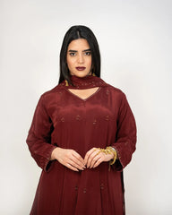 Heavy handworked panel cut anarkali- maroon