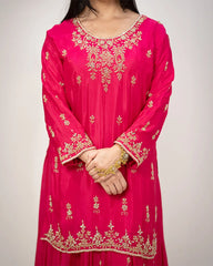 Heavy handworked skirt suit- pink