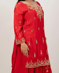 Heavy handworked skirt suit- red