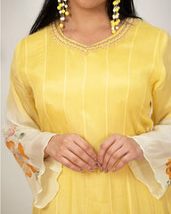 Ombre shaded handworked panel cut anarkali- light yelow