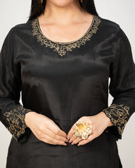 Handworked crepe silk palazzo suit- black