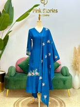 Surat Mul Chanderi A-Line Suit- Peacock Blue