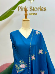 Surat Mul Chanderi A-Line Suit- Peacock Blue