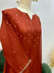 Brick Red Dola Silk A-Line Suit