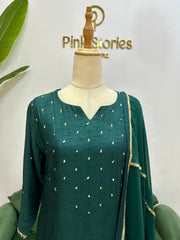Green Dola Silk A-Line Suit