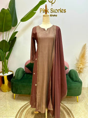 Soft Mul Chanderi A-Line Suit- Dusty Brown