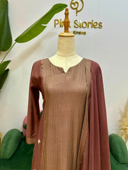 Soft Mul Chanderi A-Line Suit- Dusty Brown