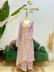 Crushed Chanderi A-Line Suit- Dusty Lavender