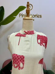1-Piece Sleeveless Printed Dress – Off White