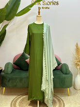 Mehndi Green Kaftan Suit with Pastel Green Contrast Dupatta
