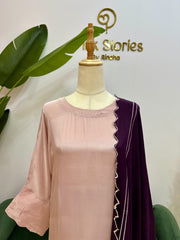 Dusty Purple Kaftan Suit with Contrast Dupatta
