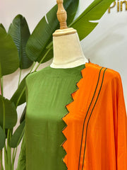Mehndi Green Kaftan Suit with Orange Contrast Dupatta