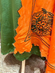 Mehndi Green Kaftan Suit with Orange Contrast Dupatta