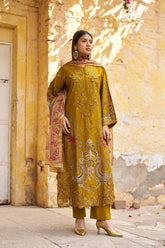 Embroidered 3pc salwar suit- Mustard Yellow