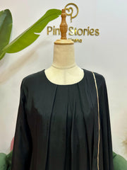 Golden Zari Striped Loose A-Line Suit- Black