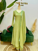 Crushed Chanderi A-Line Suit- Olive Green