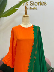 Orange Kaftan Suit with Contrast Dupatta