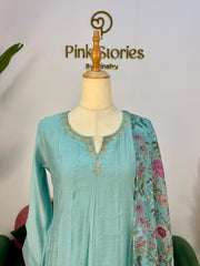 Muslin Silk Panel Cut Anarkali - Pastel Blue