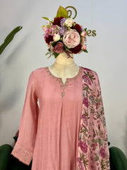 Muslin Silk Panel Cut Anarkali - Pastel Pink