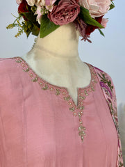 Muslin Silk Panel Cut Anarkali - Pastel Pink