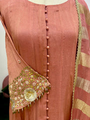 Handworked panel cut anarkali suit-peach pink