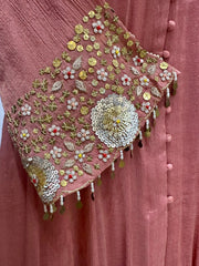 Handworked panel cut anarkali suit-peach pink