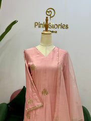 Handworked Dola Silk A-line Suit- Pastel Pink