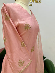Handworked Dola Silk A-line Suit- Pastel Pink