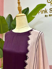 Dark Purple Kaftan Suit with Contrast Dupatta