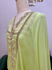 Embroidered 3Pc Silk Satin Salwar Suit- Pastel Green