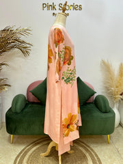 Digital print linen salwar suit- Peachy pink