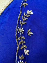 Handworked Raw Silk A-line Suit- Royal Blue