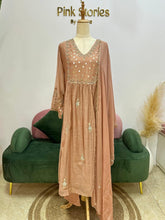 Handworked Mul Chanderi A-line Suit- Rose gold