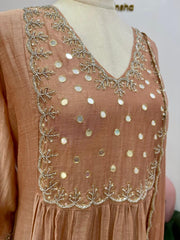 Handworked Mul Chanderi A-line Suit- Rose gold