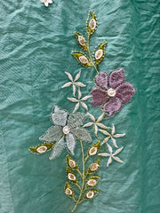 Embroidered Mul Chanderi A-line Suit- Sea Green