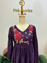 Handworked panel cut anarkali suit-violet