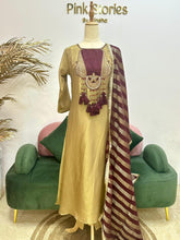 Tissue silk A-line Suit- copper golden + beetroot