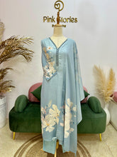 Digital print linen salwar suit- Powder blue