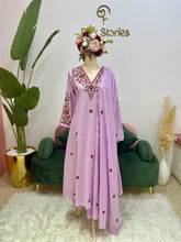 Embroidered Dobby Cotton A-line Suit- Lilac