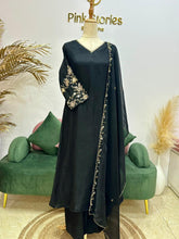 Handworked Raw Silk A-line Suit- Black