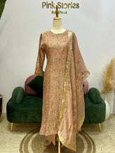 Handworked Mul Chanderi A-line Suit- Peach