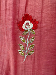 Embroidered Mul Chanderi A-line Suit- Peach